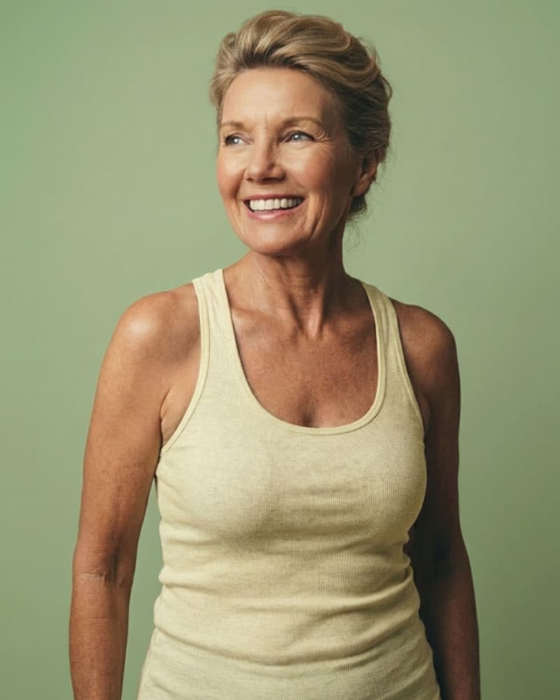 Smiling woman in yellow tank top